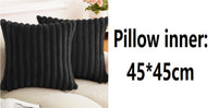 Rabbit Fur Solid Color Vertical Bar Plush Square Cushion Cover